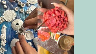 Crafting a flower from paper clay while holding it in our hand.